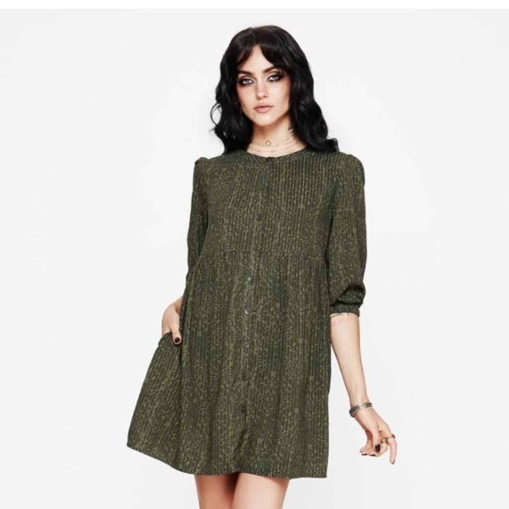 Disturbia Francesca Dragon Printed Button Up Smock Mini Dress NWT US 8 EU 40